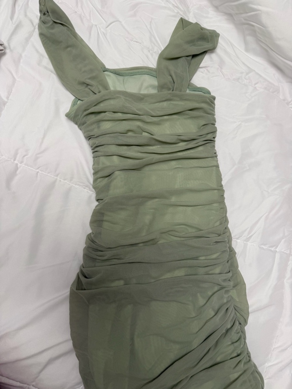 SHEIN Olive Green Ruched Strapless Midi Dress